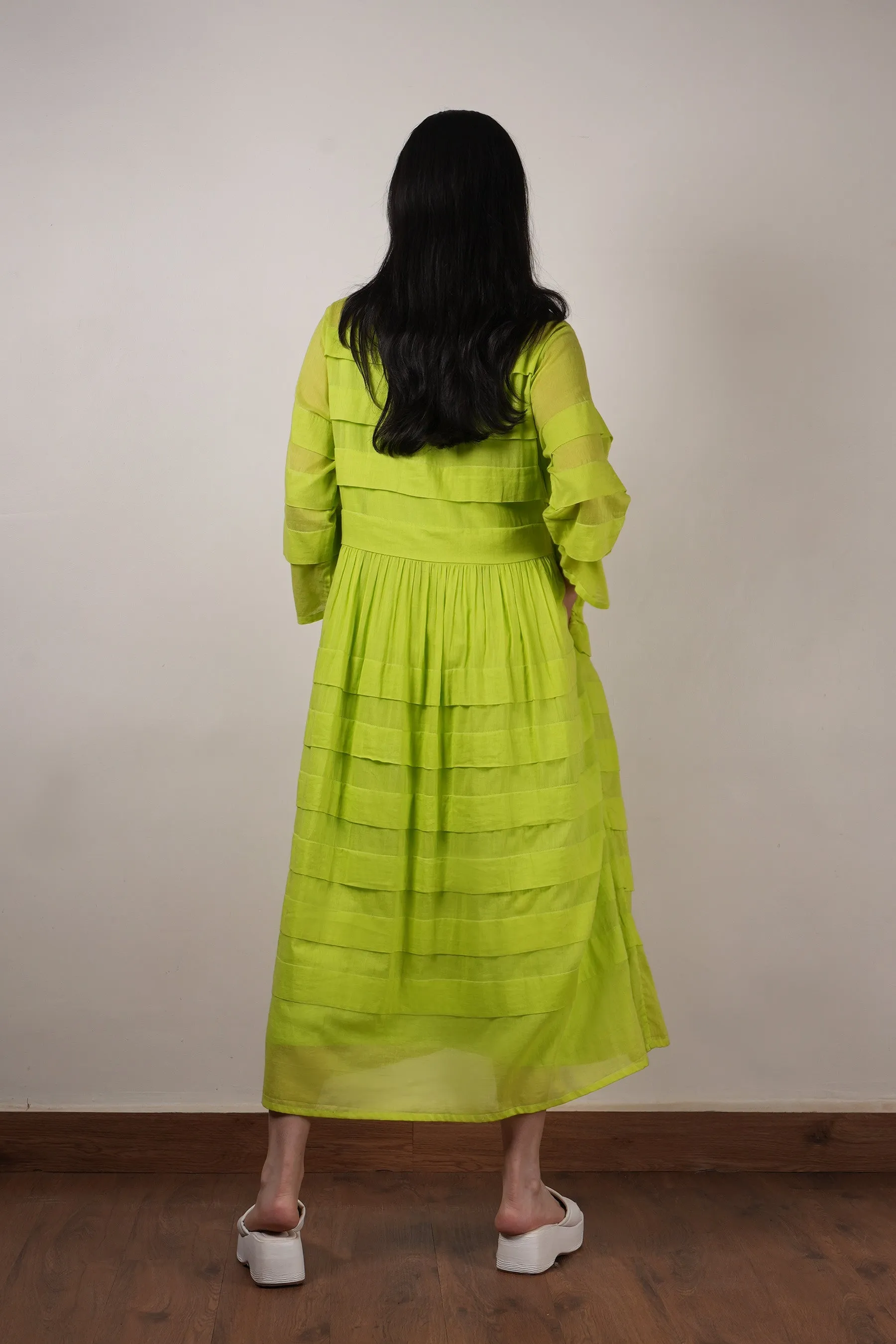 Mati Pleated Dress-Neon Green