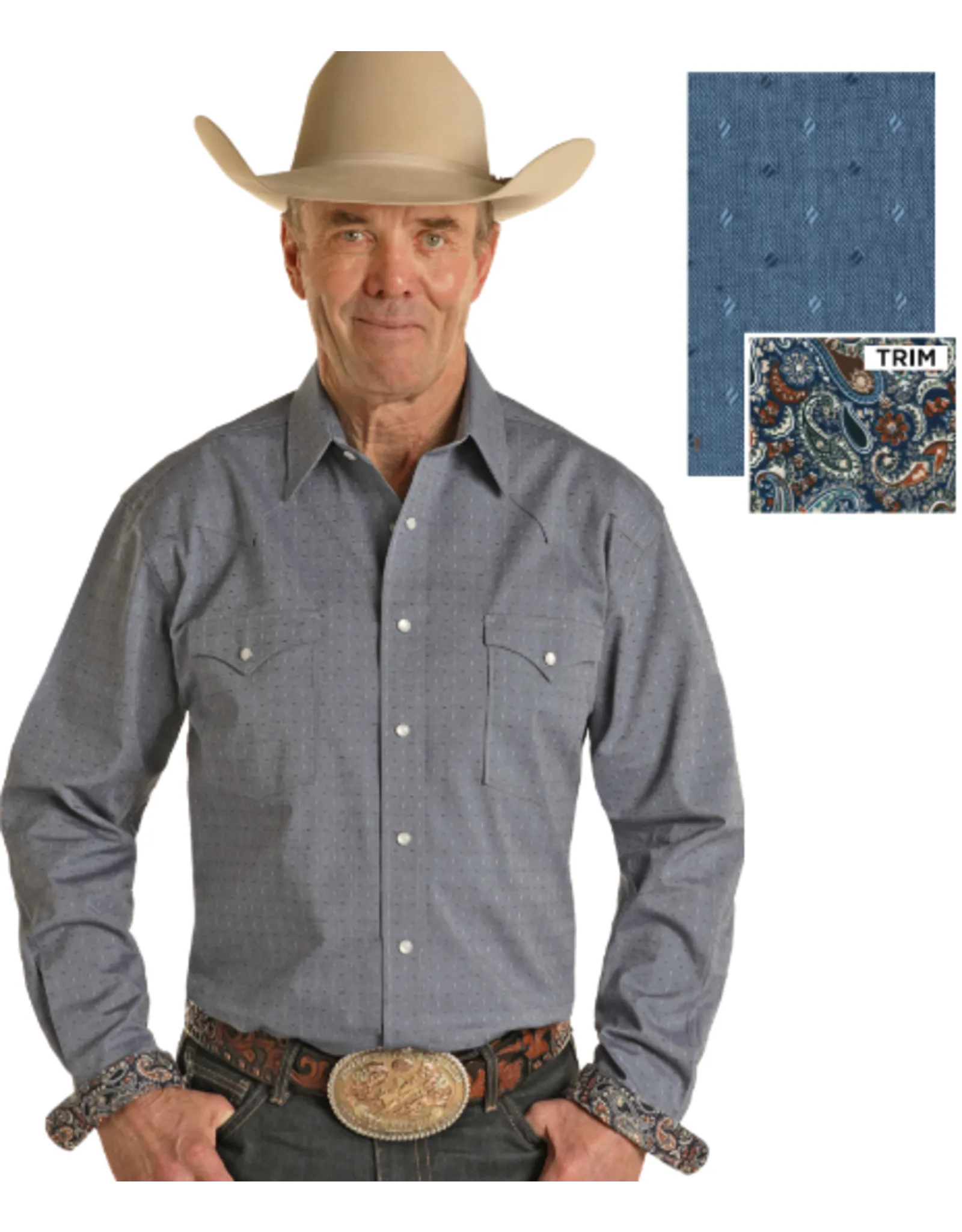 Men's Panhandle Rough Stock Light Navy Snap Shirt