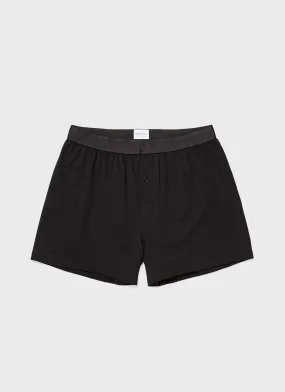 Men's Superfine Cotton One-Button Boxer Shorts in Black