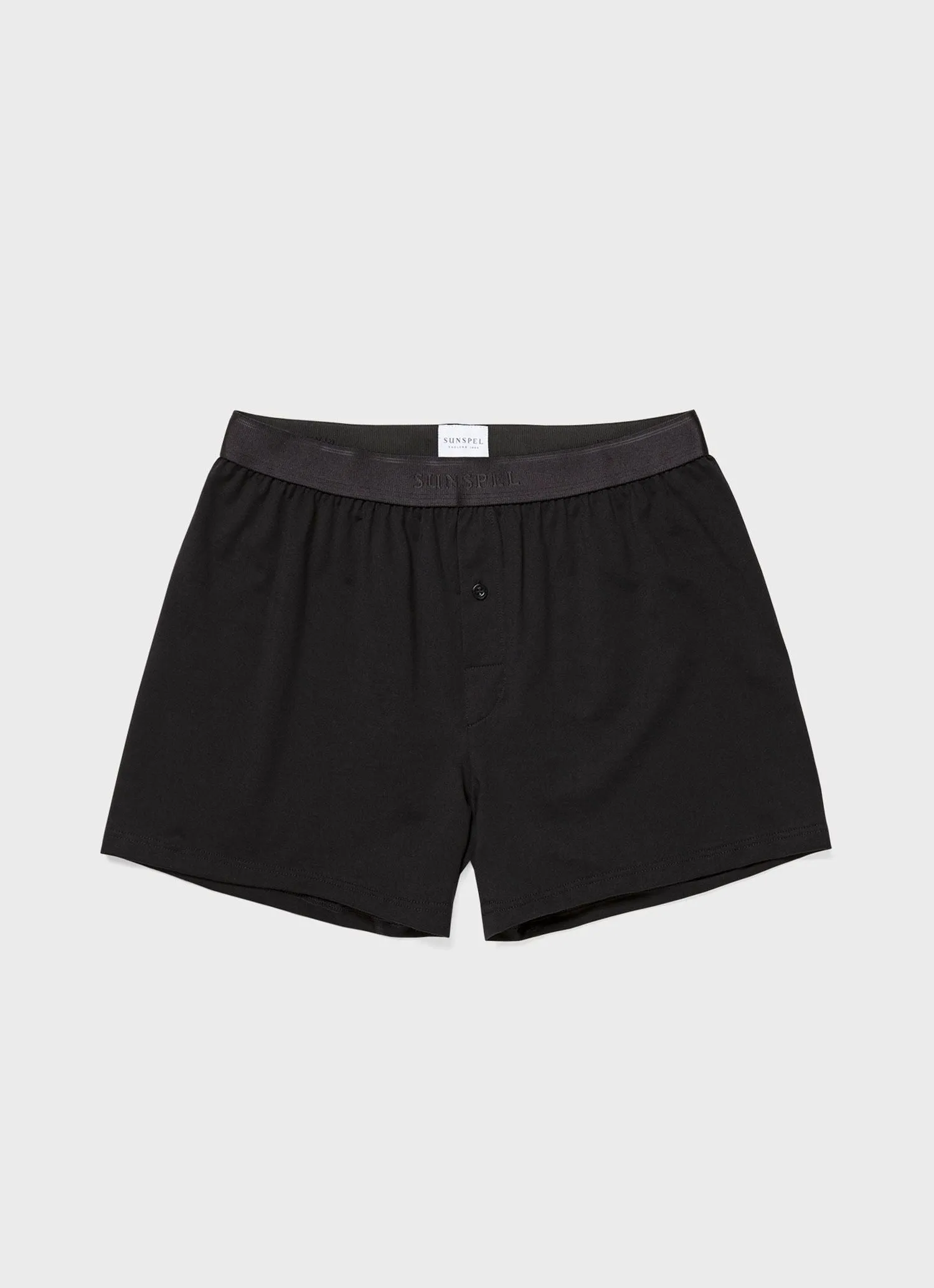 Men's Superfine Cotton One-Button Boxer Shorts in Black