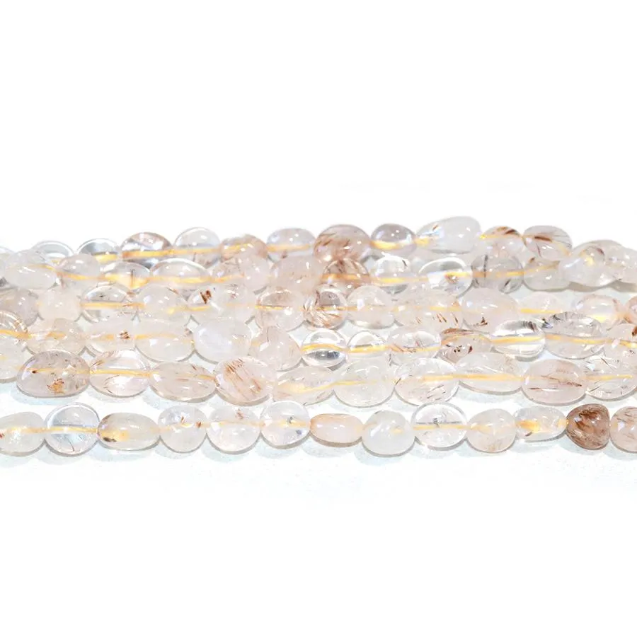 Mixed Rhutilated Quartz 6x8-8x10mm Pebble 15-16 Inch