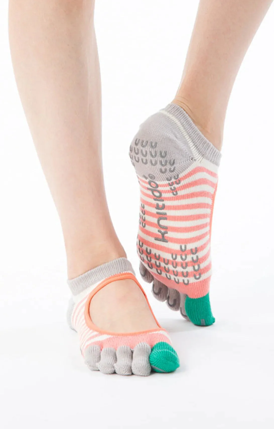 Organic Cotton Stripes Toe Liner Grip Socks