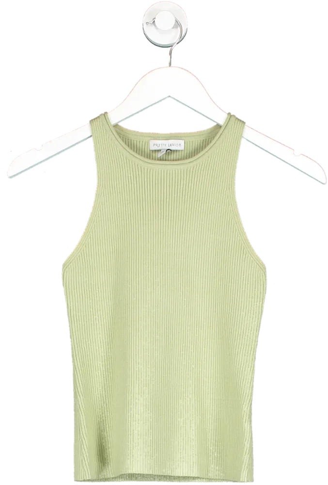 PRETTY LAVISH Green Billie Ribbed Racer Tee UK S