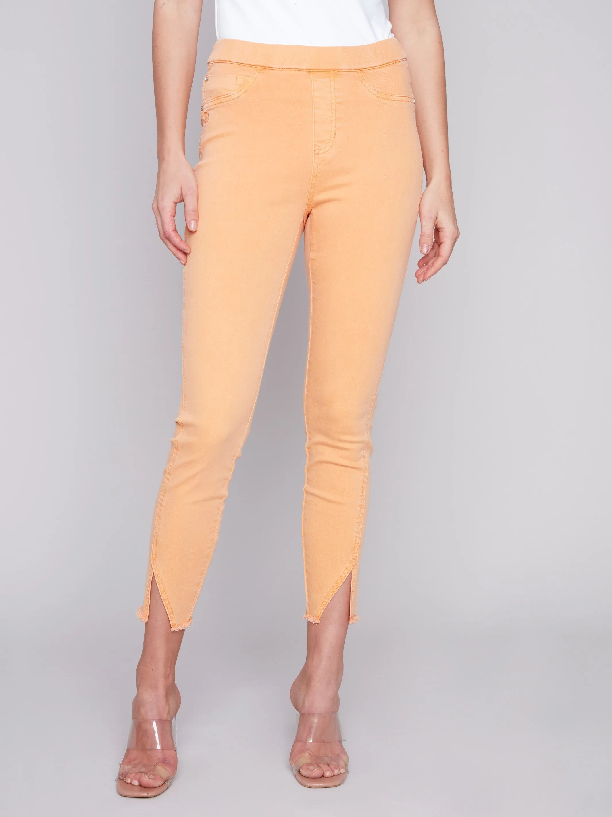 Pull-On Twill Pants with Split Hem - Melon