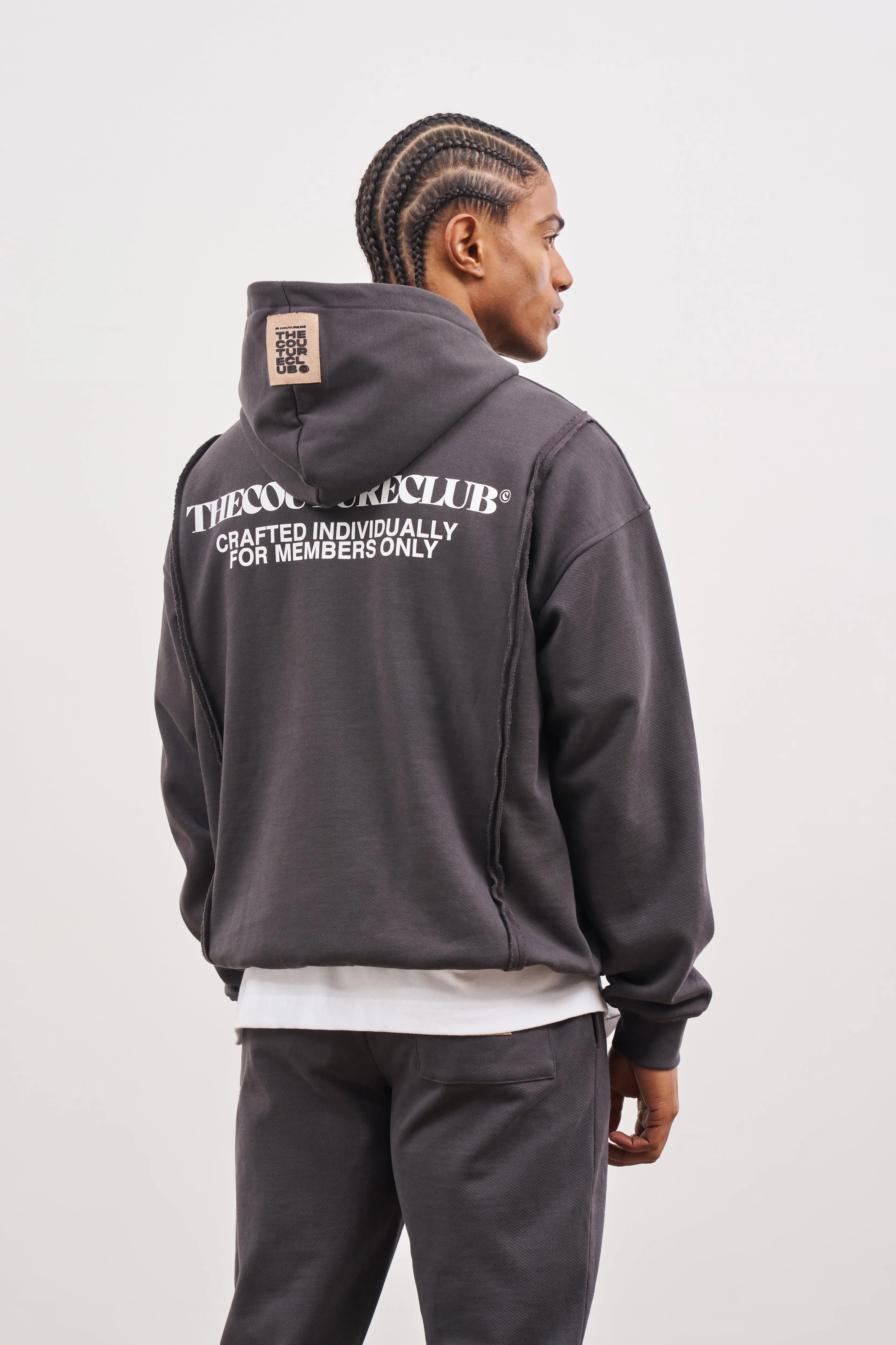 RAW SEAM QUARTER ZIP HOODIE - CHARCOAL