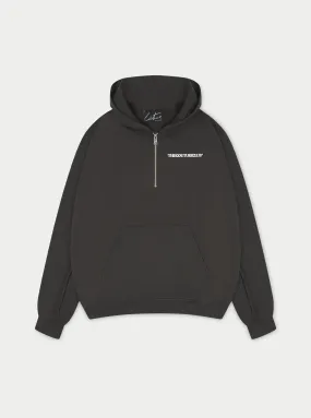 RAW SEAM QUARTER ZIP HOODIE - CHARCOAL