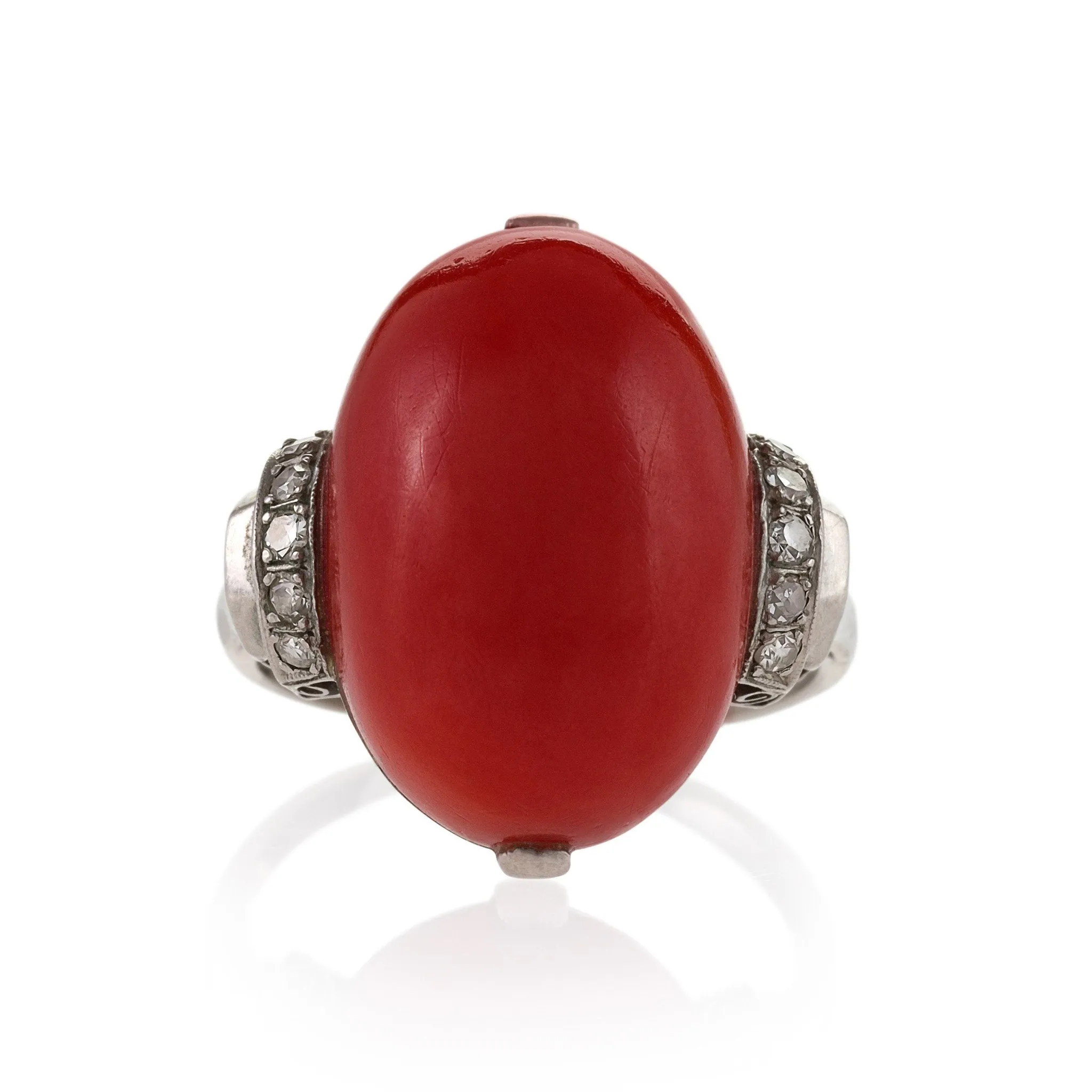 Red Coral and Diamond Ring