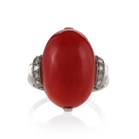 Red Coral and Diamond Ring