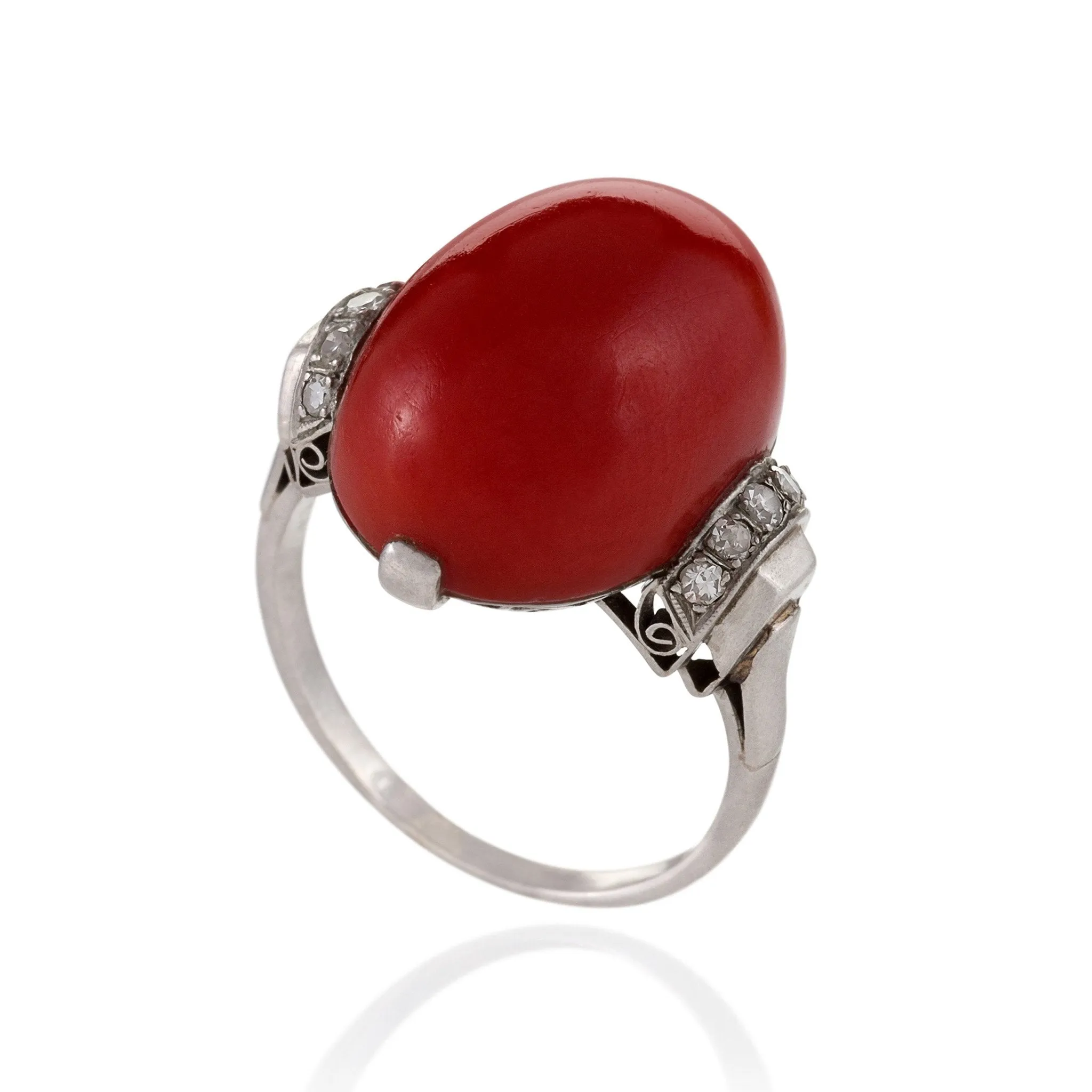 Red Coral and Diamond Ring