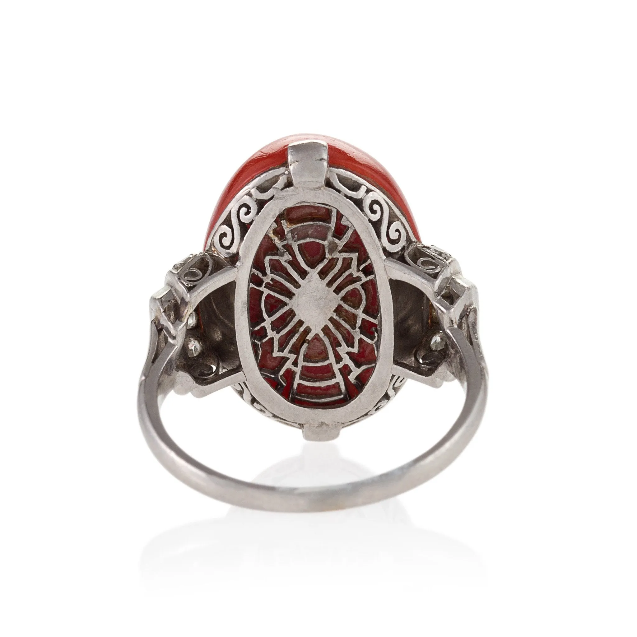 Red Coral and Diamond Ring