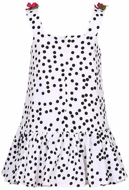 'Rome' Embroidered Polka Dot Print Floral-Appliques Dress, Black or White