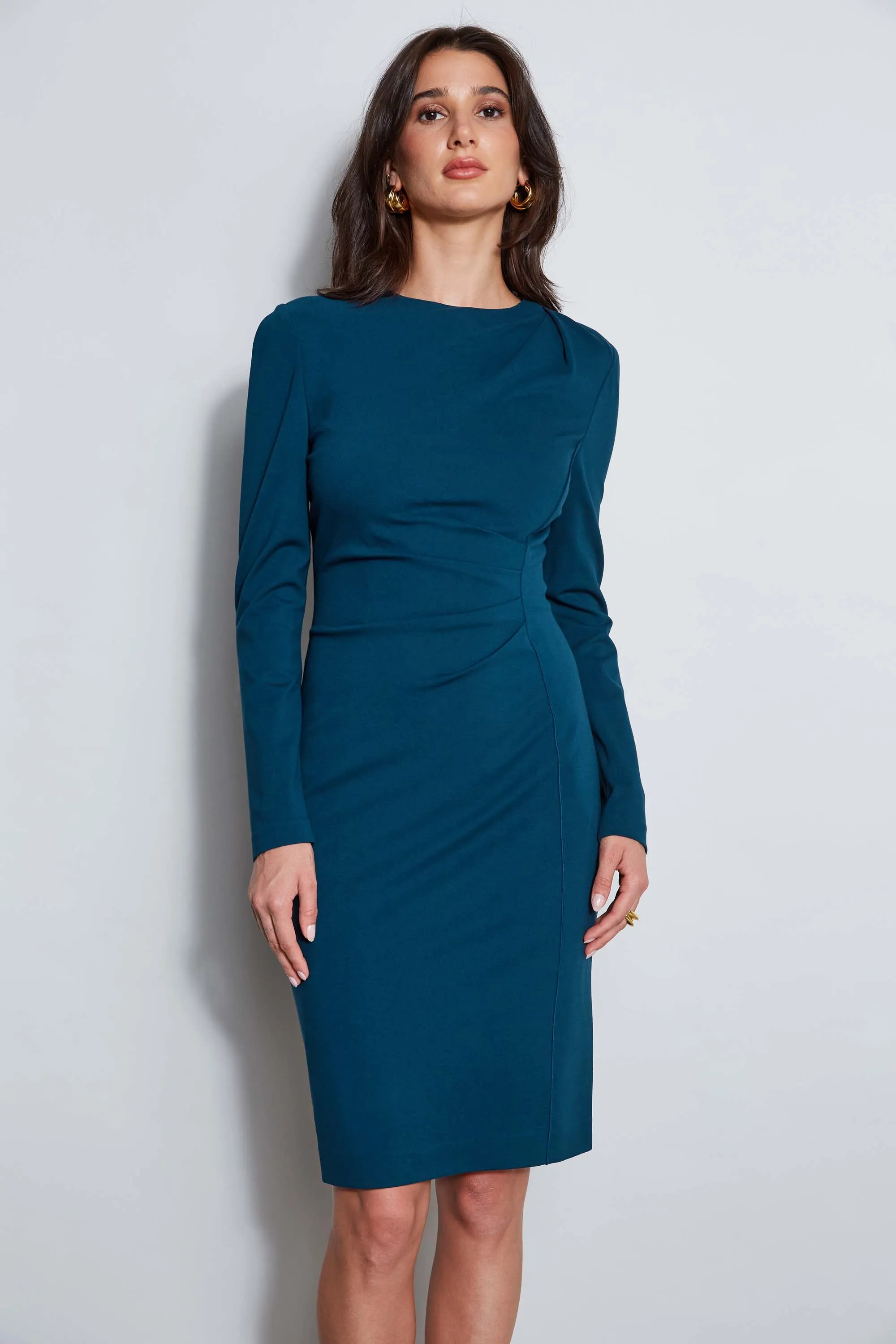 Ruched Long Sleeve Knit Dress