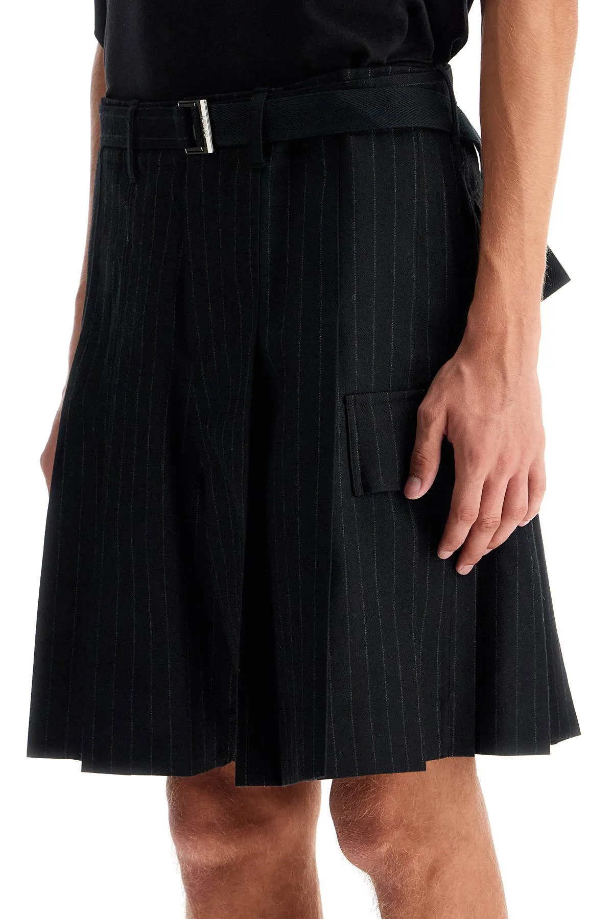 SACAI striped pleated bermuda shorts