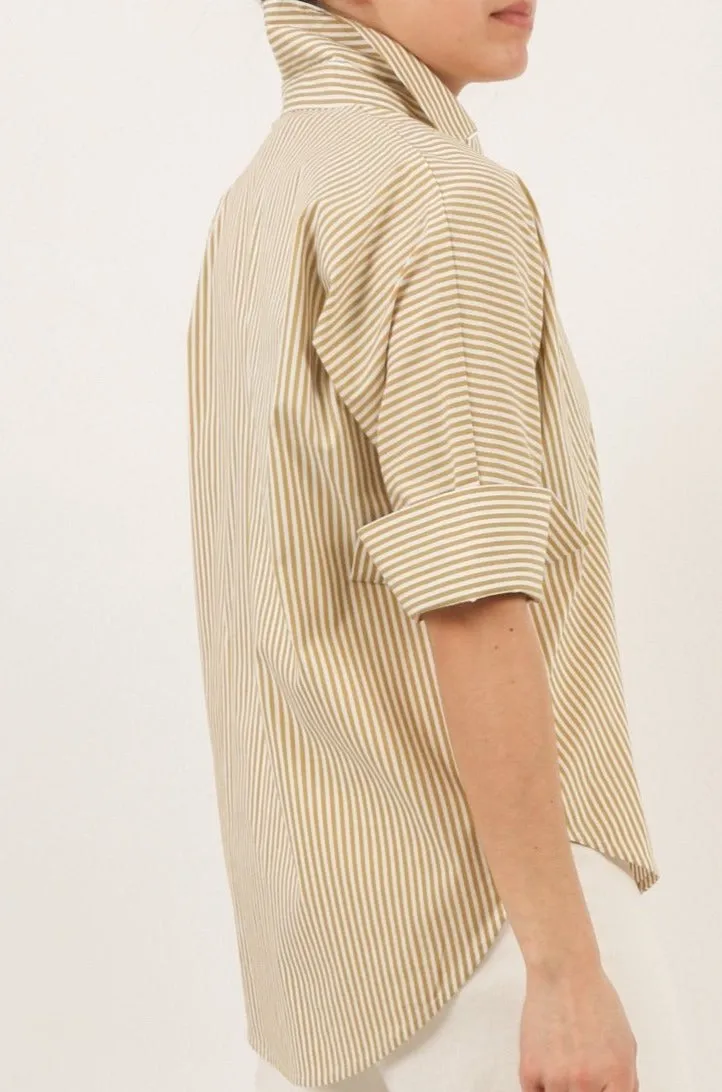 SAHANA DOLMAN SHIRT IN COTTON POPLIN MUSTARD STRIPE