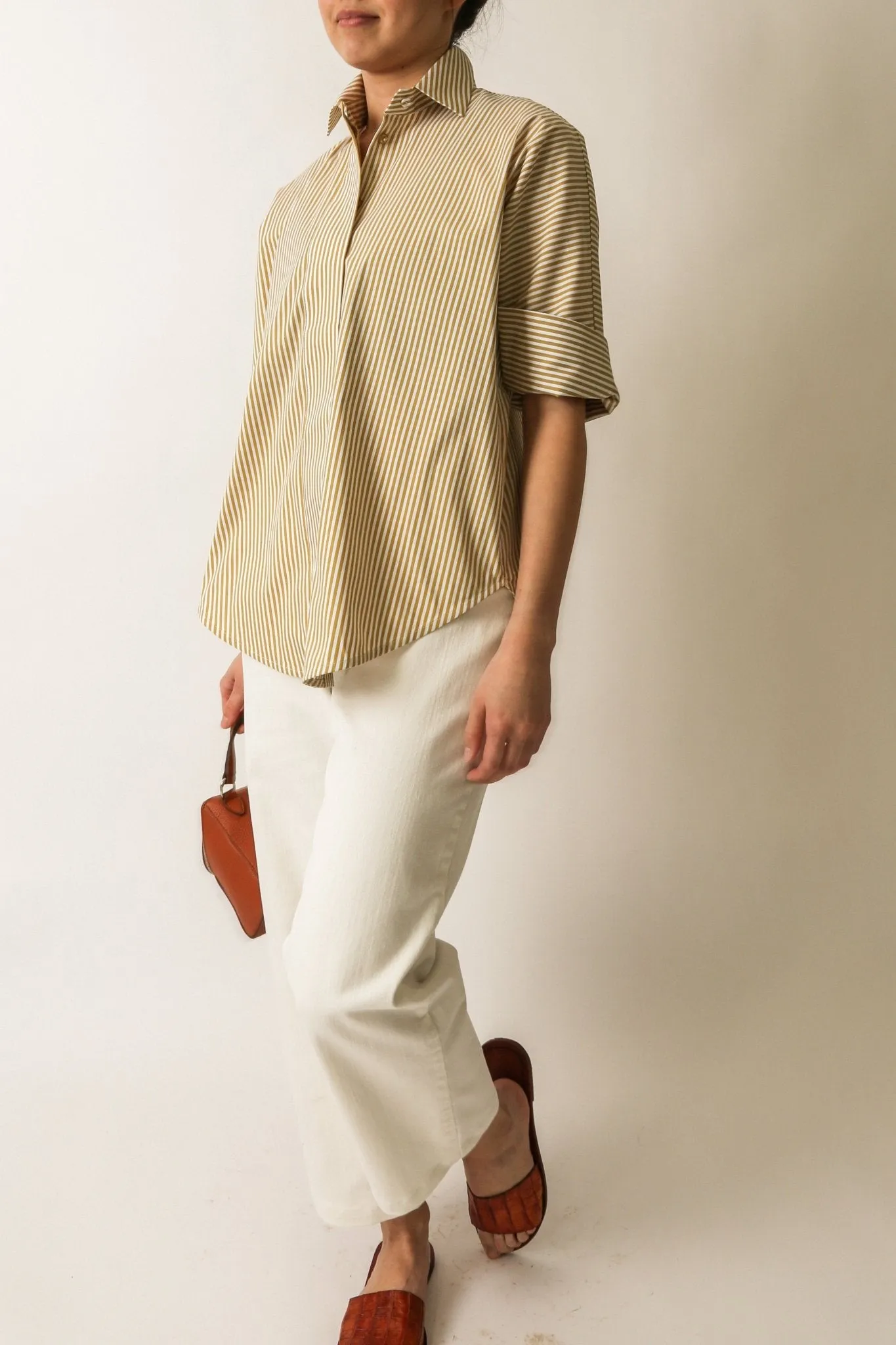 SAHANA DOLMAN SHIRT IN COTTON POPLIN MUSTARD STRIPE