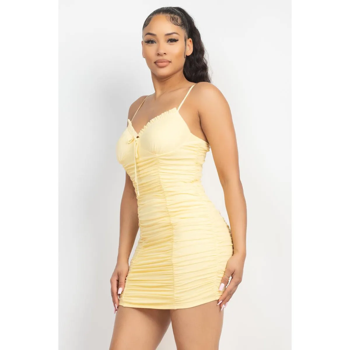 Shirred Bodycon Ruffled Trim Dress