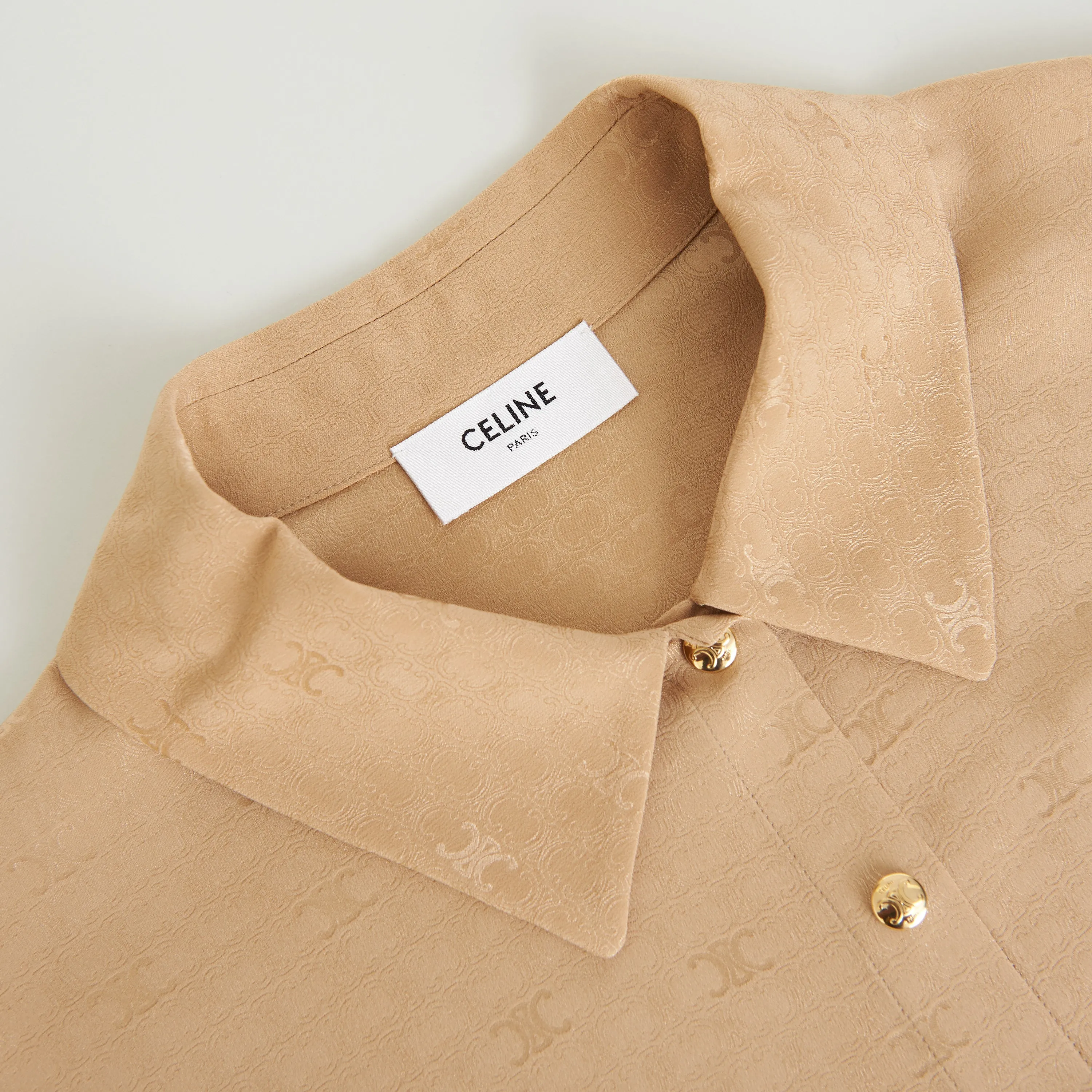 Shirt Collar Blouse With Triomphe Embroidery In Caramel Shiny Matte Silk