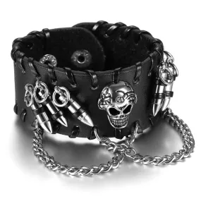 Skull Leather Goth Bracelet / Rock Bracelet / Punk Bracelet