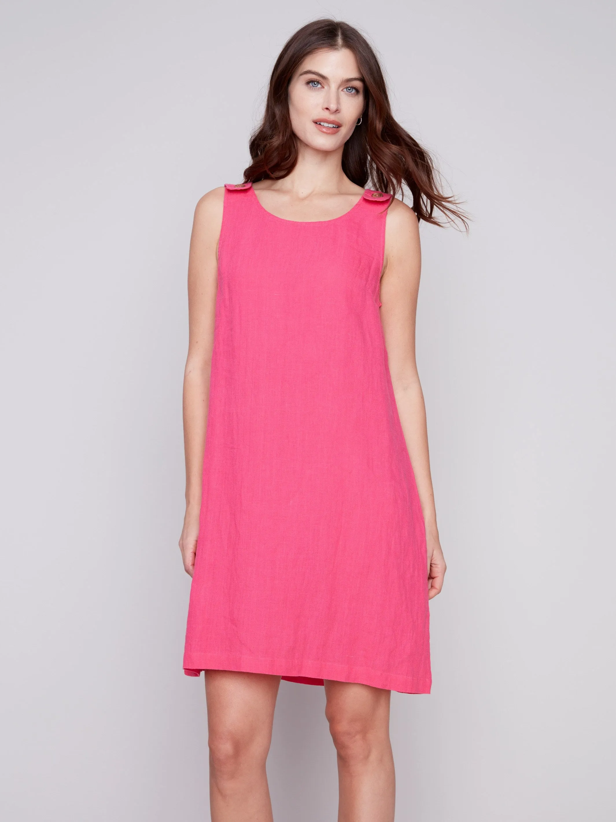 Sleeveless A-Line Linen Dress - Punch