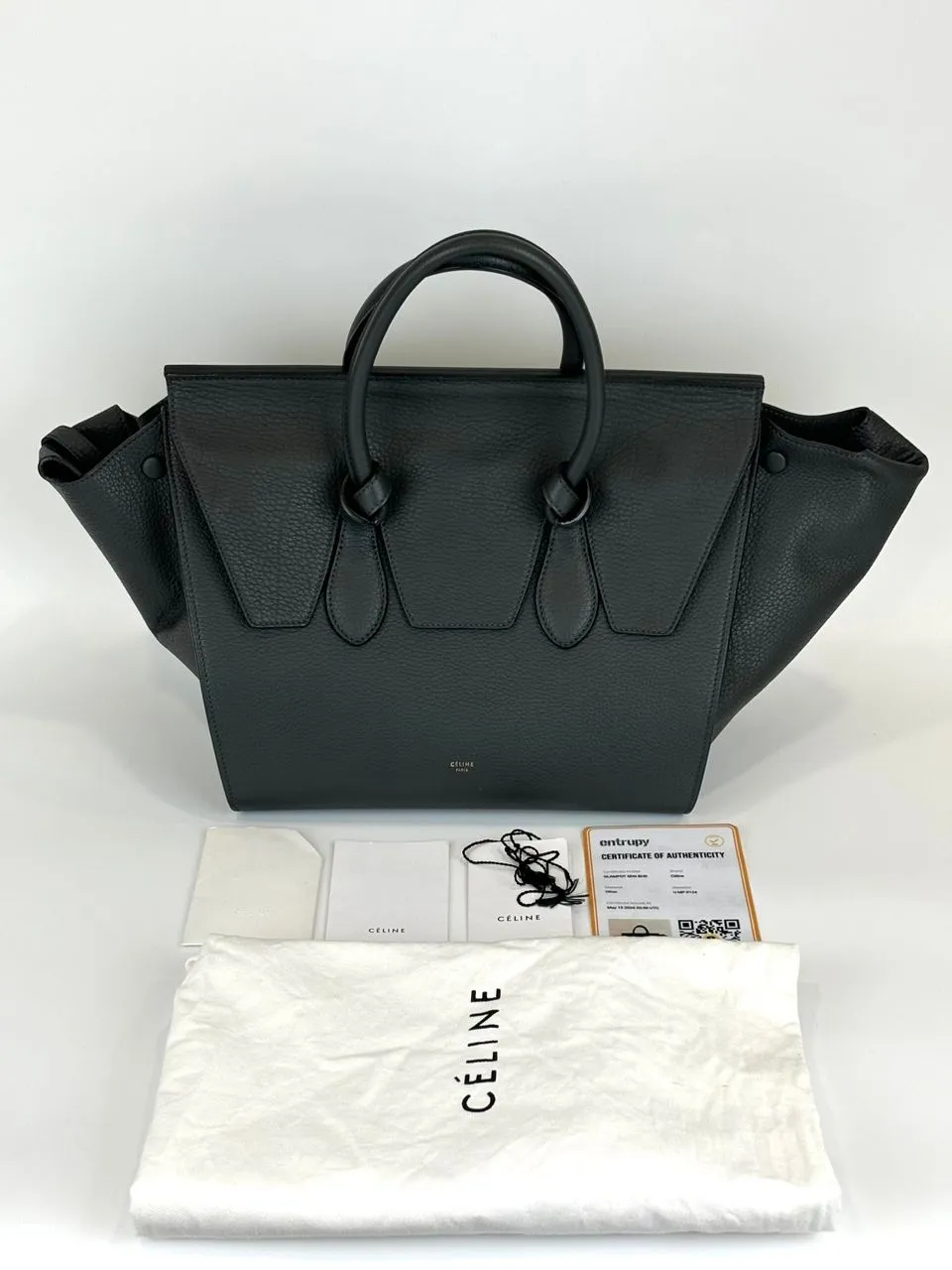 Small Tie Handbag in Black Crisped Calfskin