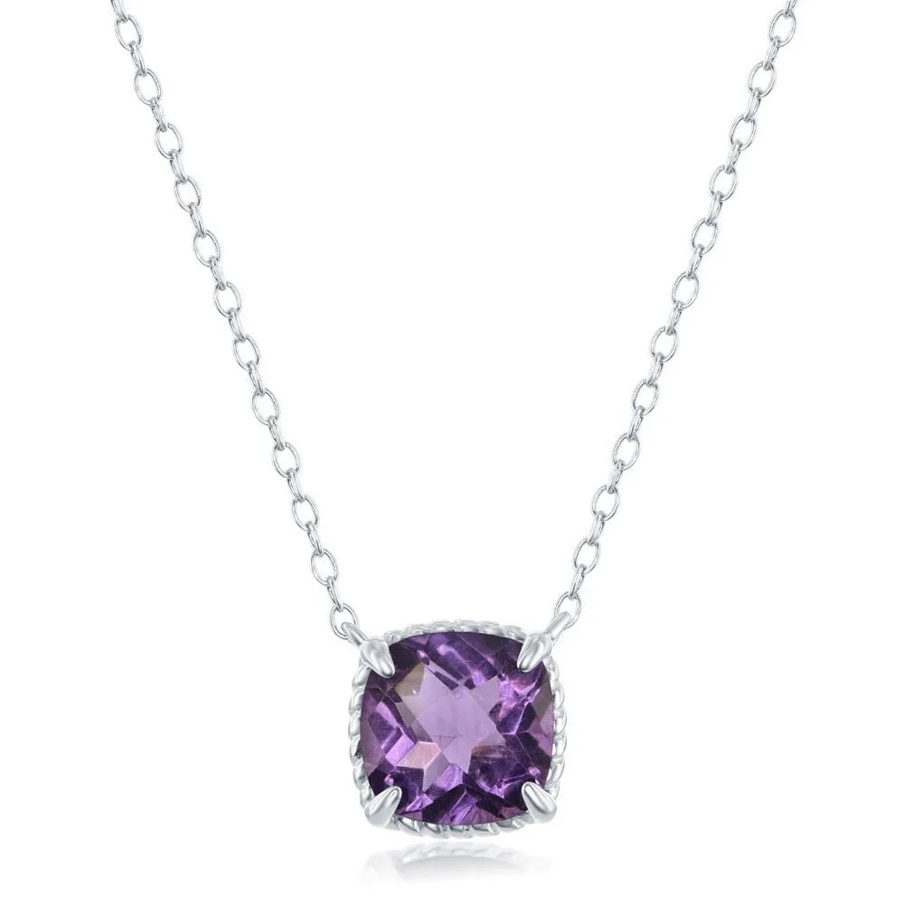 SS 9mm Square Amethyst Pendant