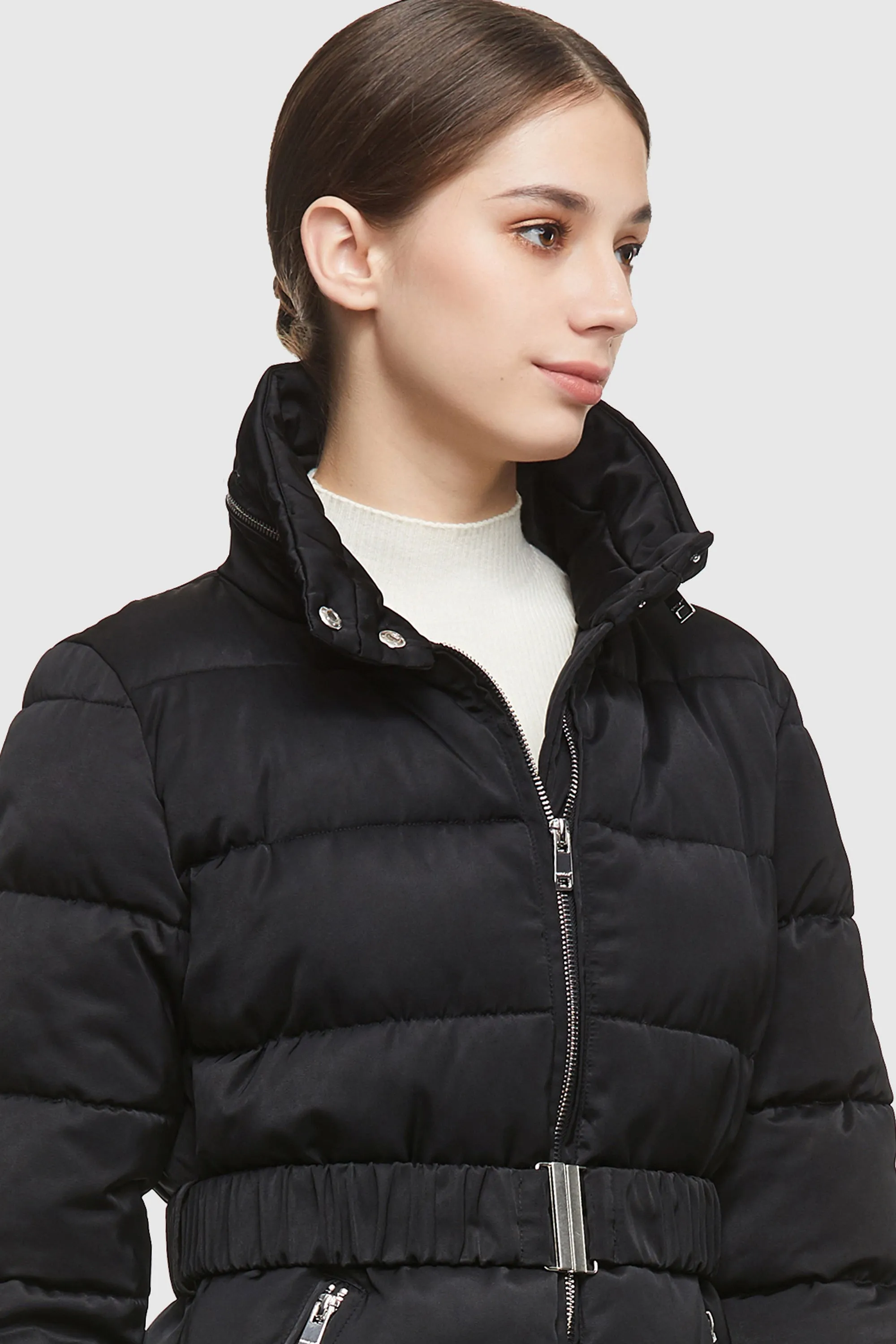 Stand Collar Down Jacket With Belted