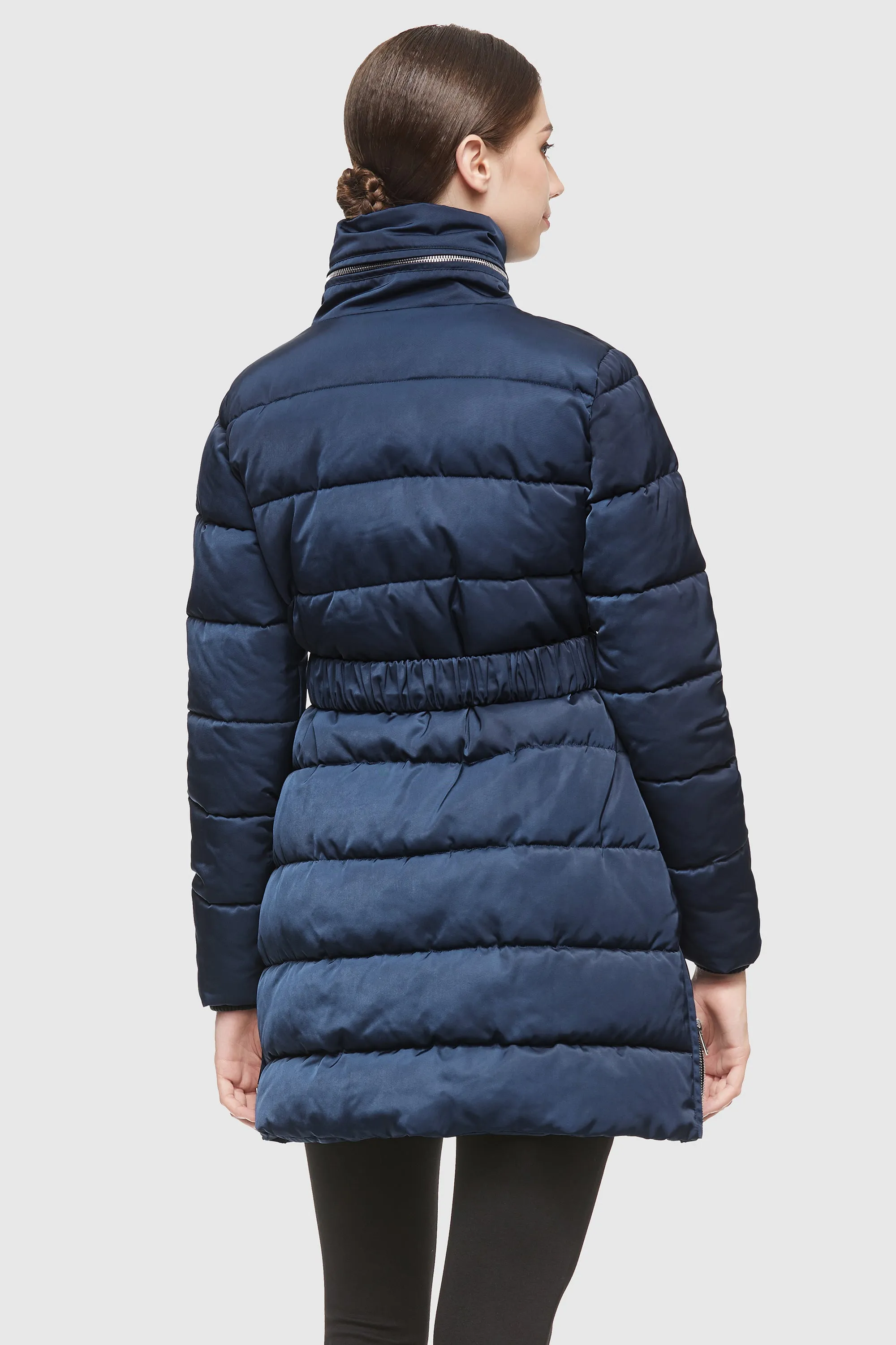 Stand Collar Down Jacket With Belted