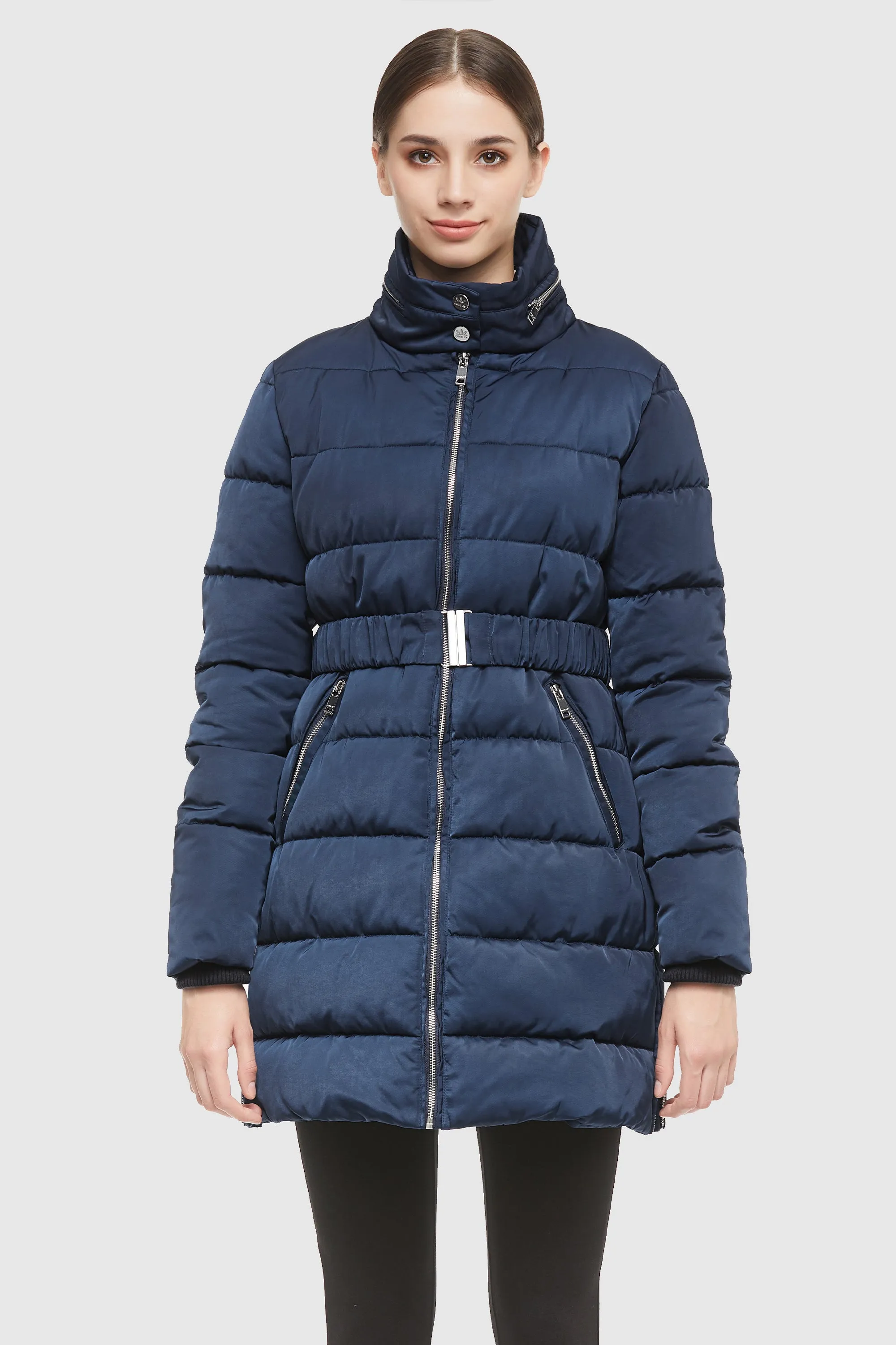 Stand Collar Down Jacket With Belted