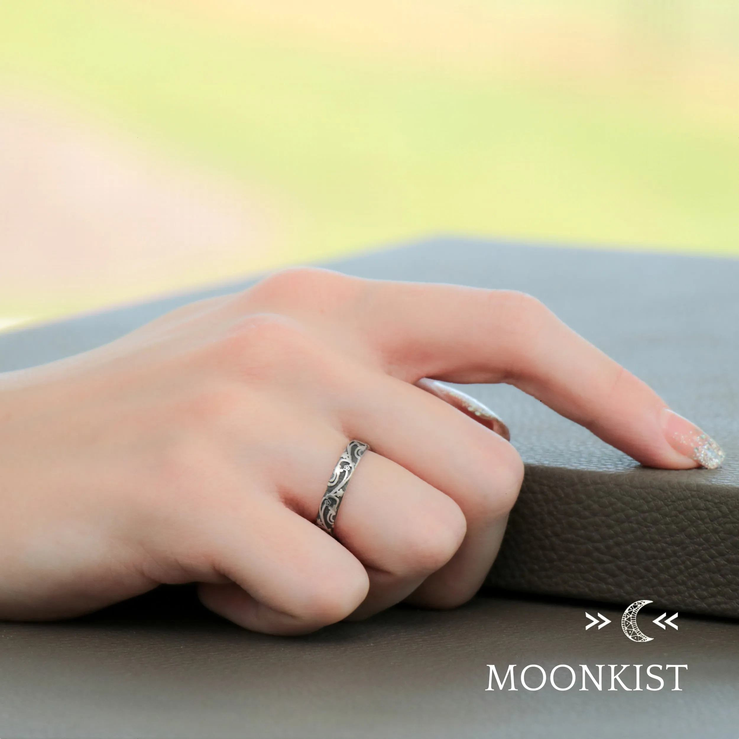 Sterling Silver Vintage Vine Wedding Band Ring Set | Moonkist Designs