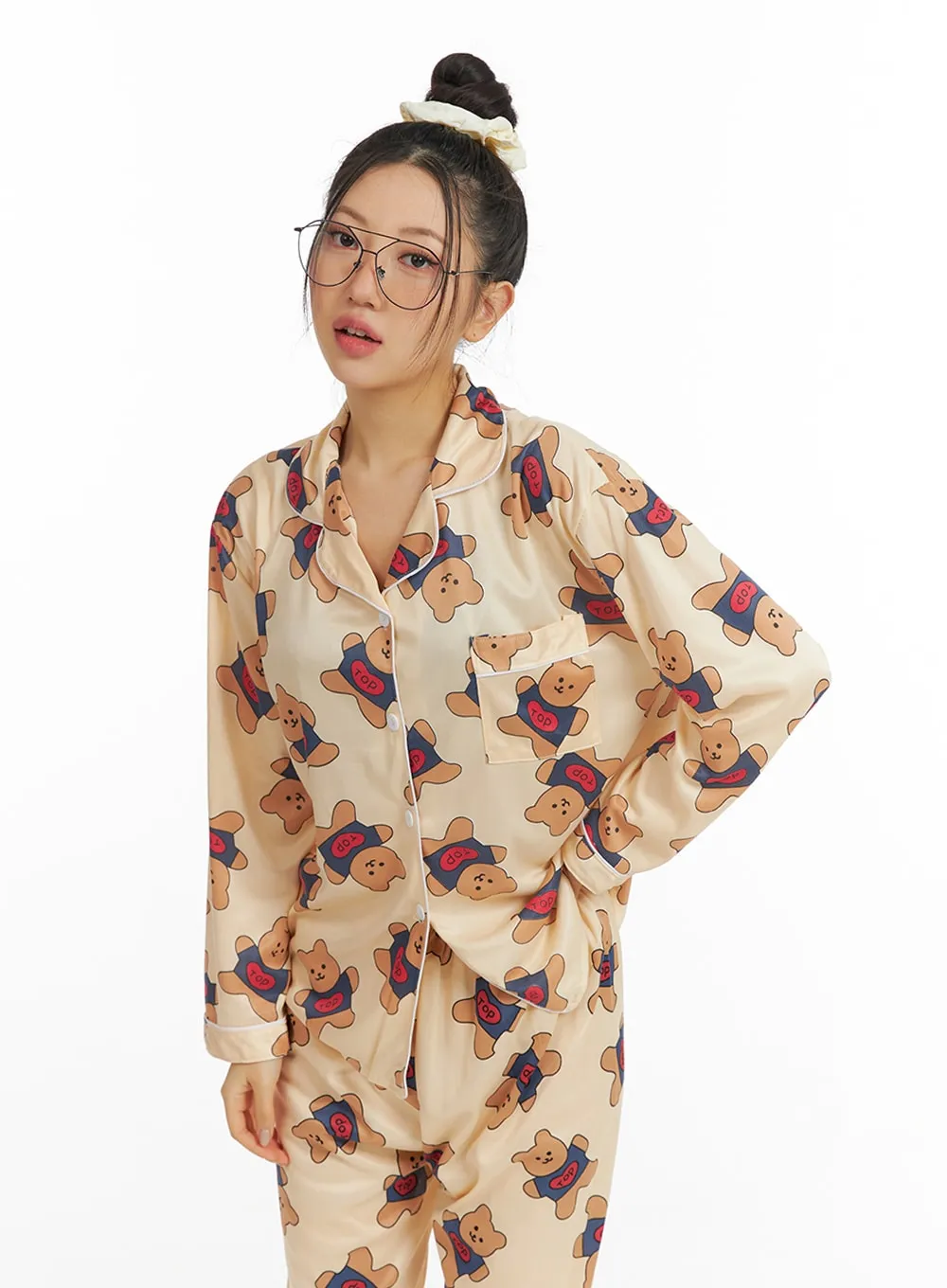 Teddy Graphic Buttoned Pajama Set IF421