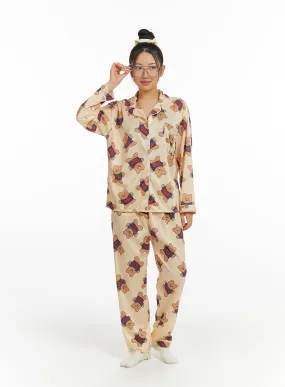 Teddy Graphic Buttoned Pajama Set IF421