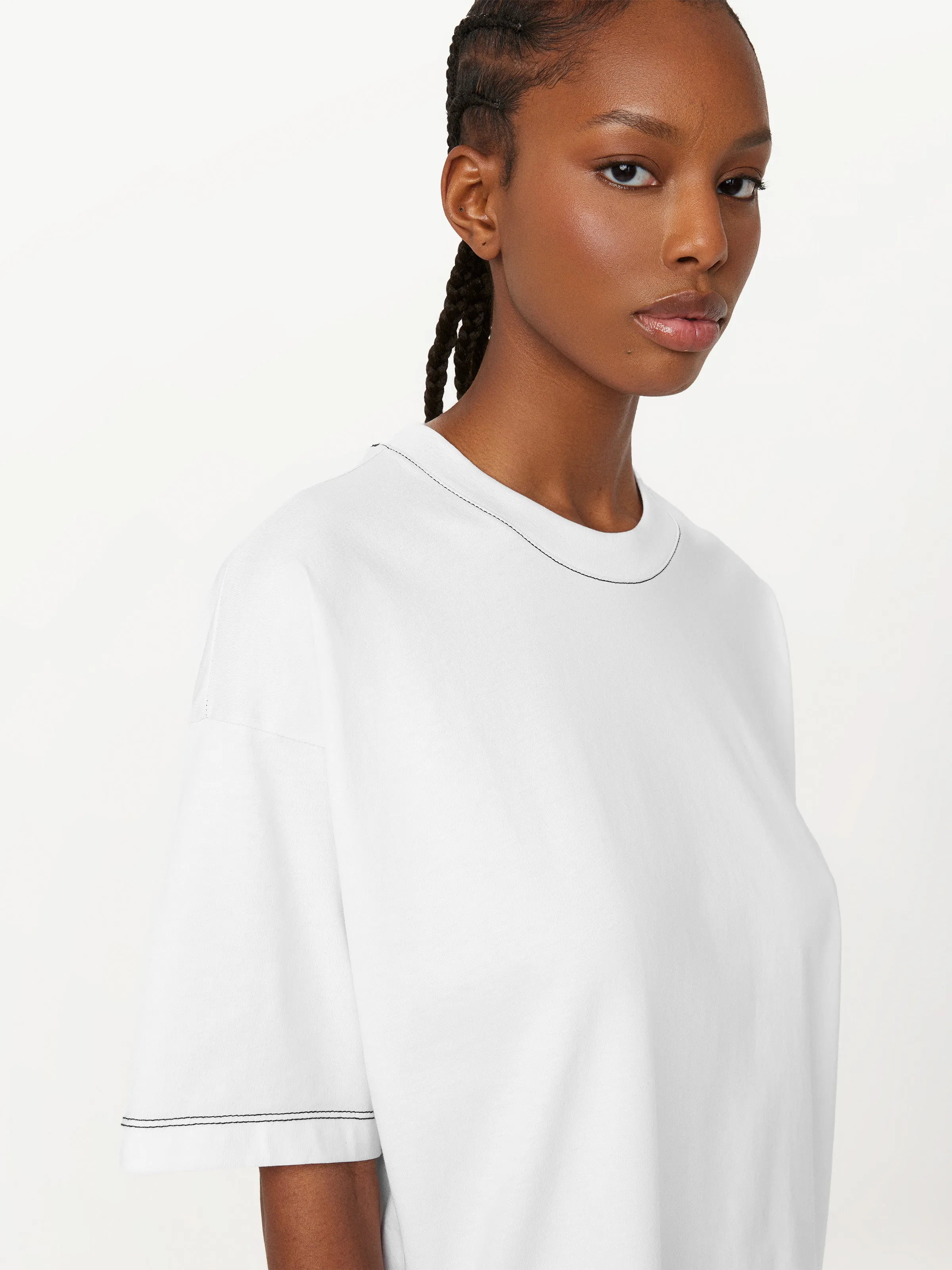 The Contrast Stitch Loose T-Shirt in White