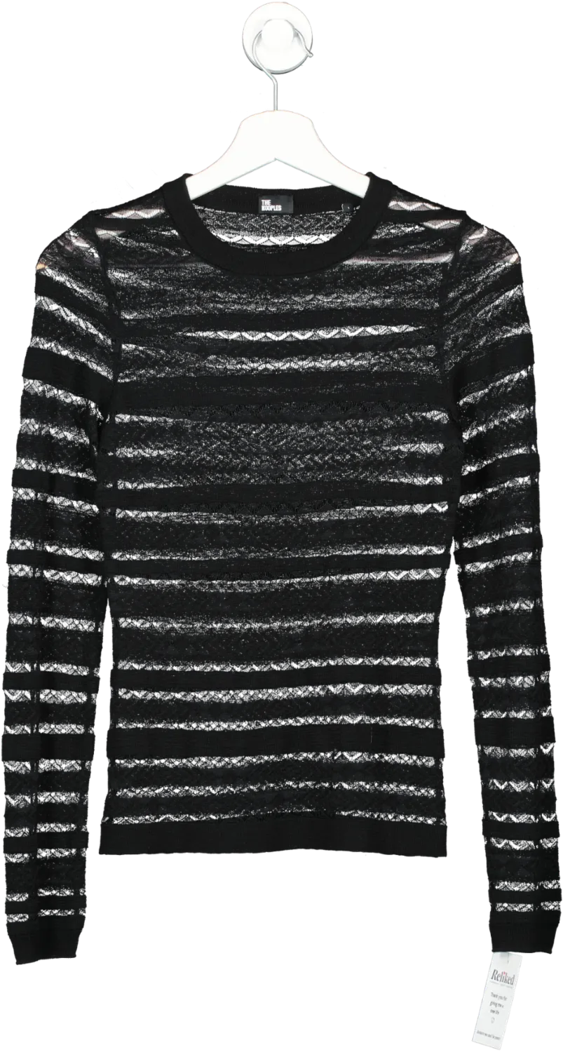 The Kooples Black Long Sleeve Mesh Top UK XS