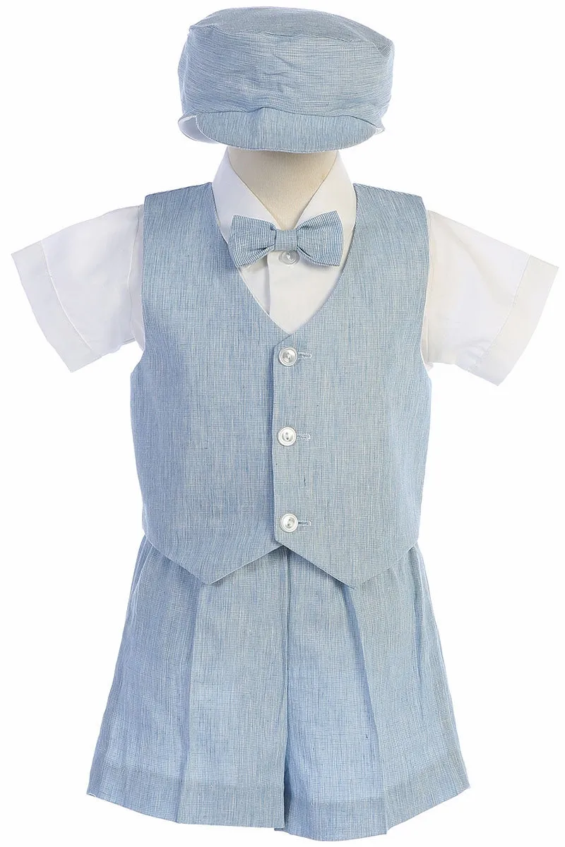 Toddler Light Blue Cotton Linen Vest Shorts Suit 834