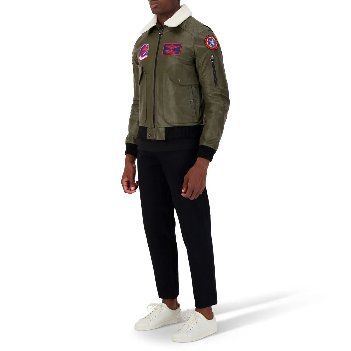 TOP GUN Unisex Vegan Leather Bomber Jacket - MILITARY GREEN