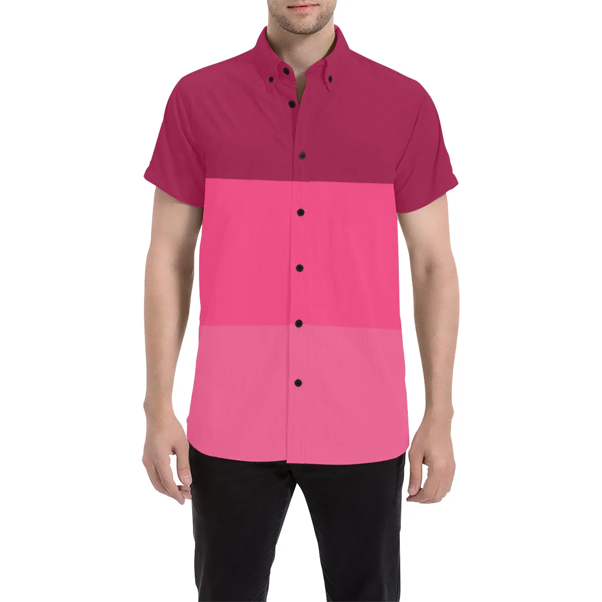 Tri-color in Pink Men's All Over Print Short Sleeve Shirt