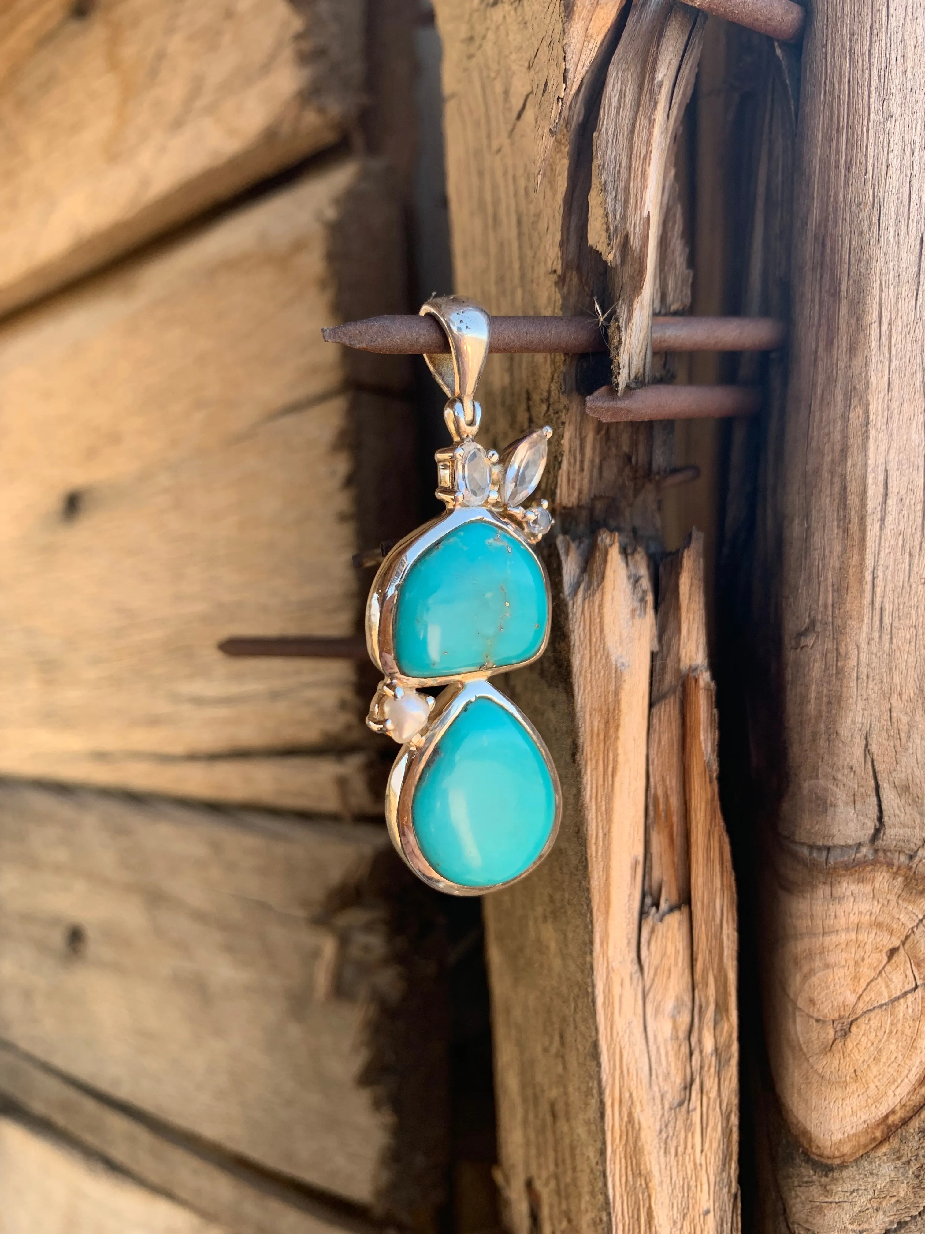 Turquoise, Pearl and Topaz pendant