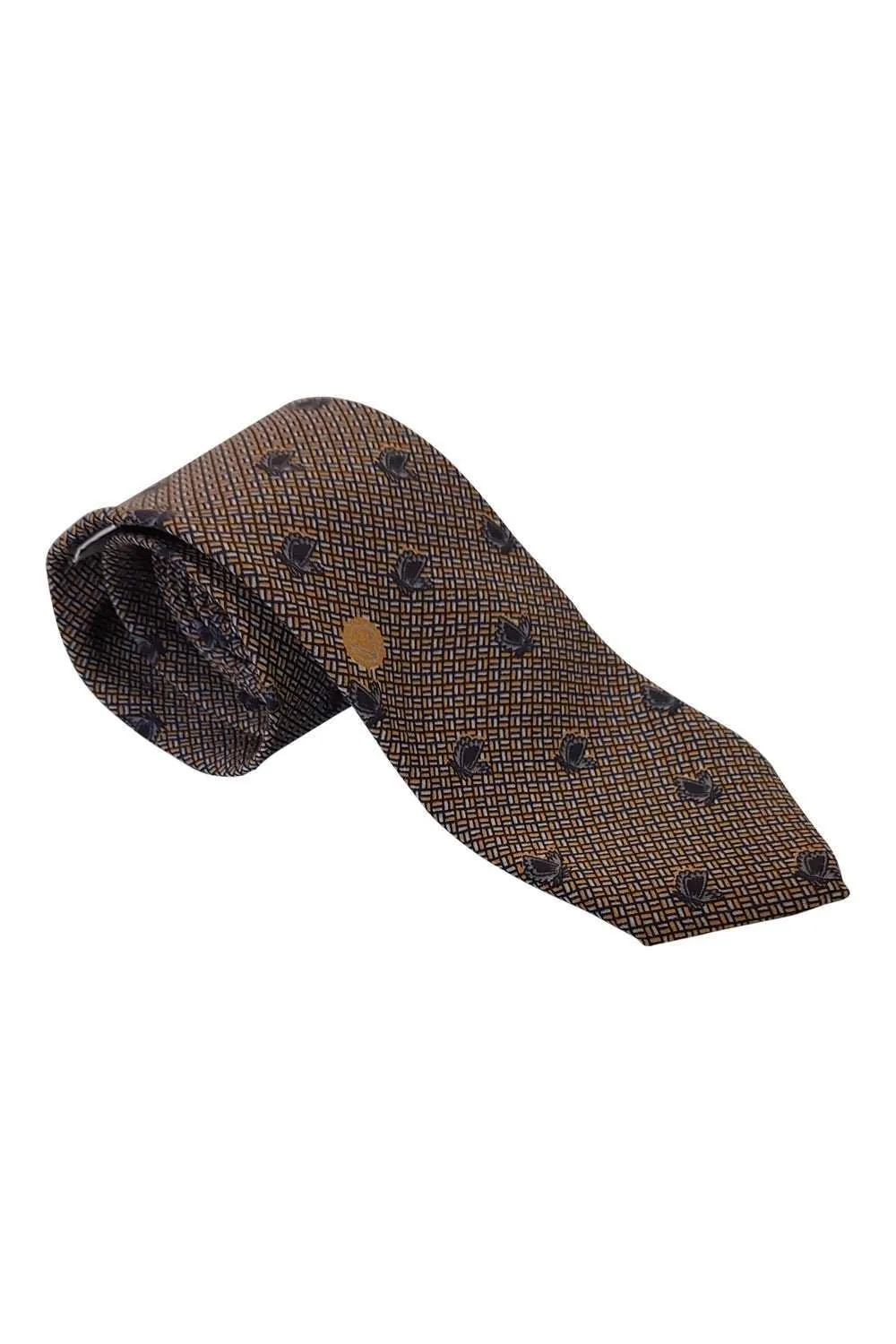 VALENTINO Vintage 100% Silk Black Orange Grey Geometric Print Tie (55")