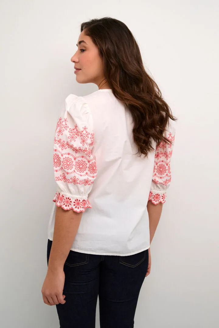 White Embroidered Cotton Blouse