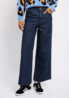 Wide Leg Denim Jeans in Pin Stripe