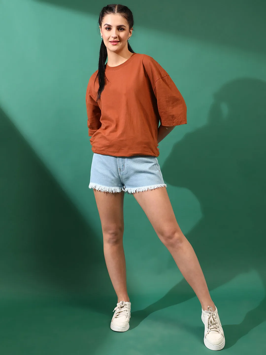 Women Denim Solid Light Blue Shorts