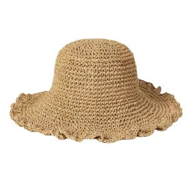 Women Fungus Edge Back Opening Bowknot Straw Hat Summer Sun Protection Bucket Hat