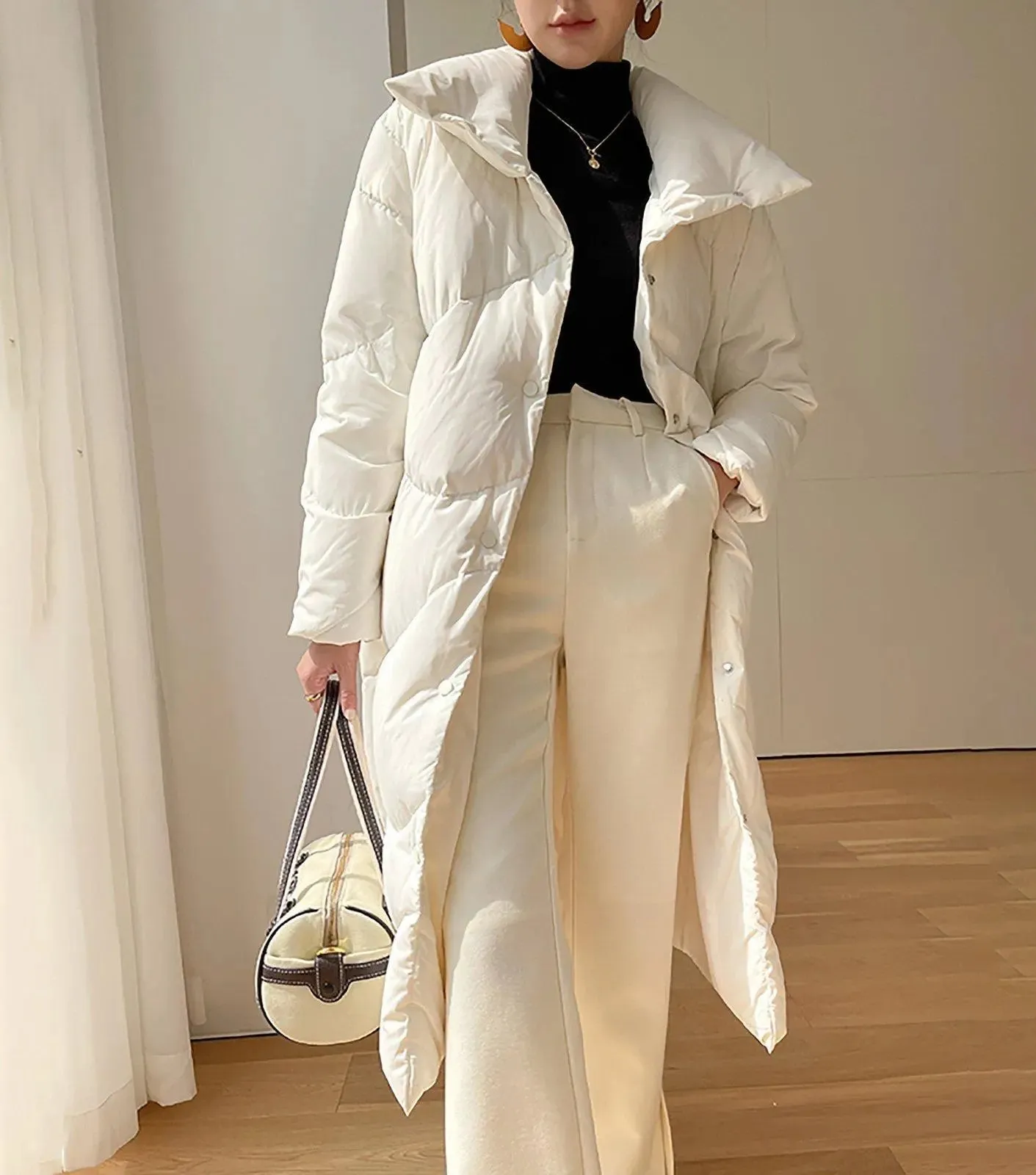 Women White Long Down Coat,White long Down Jacket,Warm Puffy Coat,Quilted Down Puffer Coat,Warm Winter Coat,Down Coat Women,Long Down Puffer