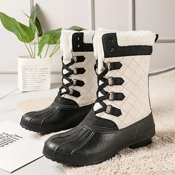 Women's Casual Lace-up Waterproof Mid-calf Cotton Boots 52127572S