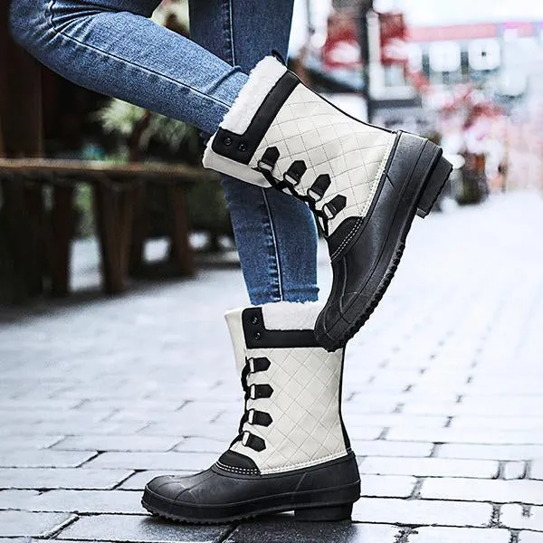 Women's Casual Lace-up Waterproof Mid-calf Cotton Boots 52127572S