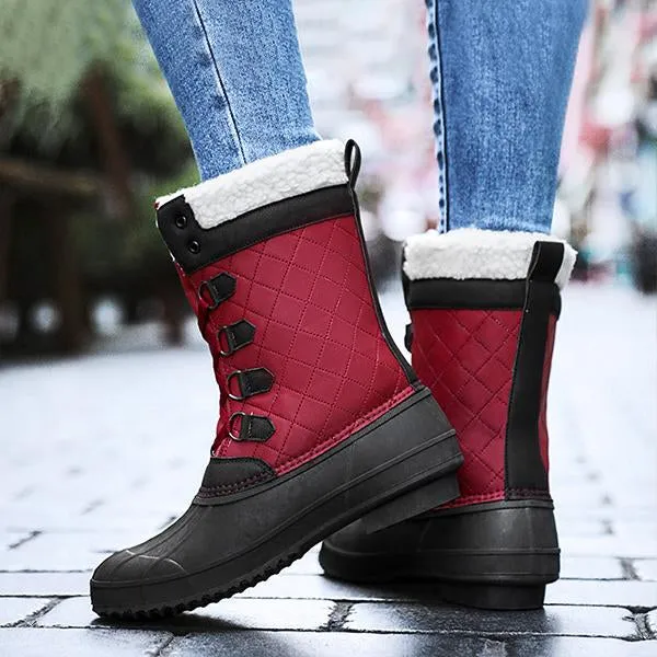 Women's Casual Lace-up Waterproof Mid-calf Cotton Boots 52127572S