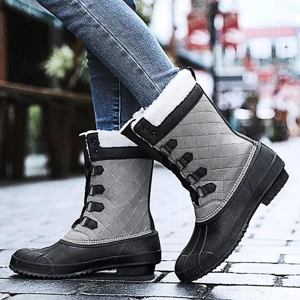 Women's Casual Lace-up Waterproof Mid-calf Cotton Boots 52127572S