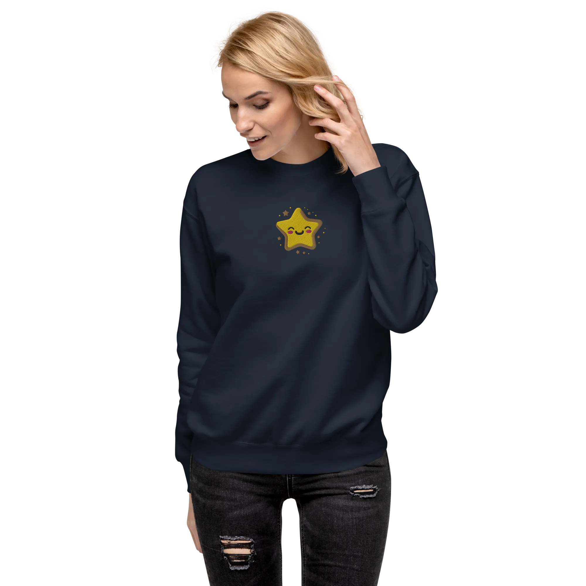 Women's Embroidered Smiling Star Graphic Sweatshirt