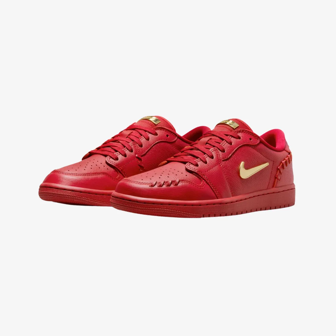 womens jordan 1 mm low (gym red/metallic gold)