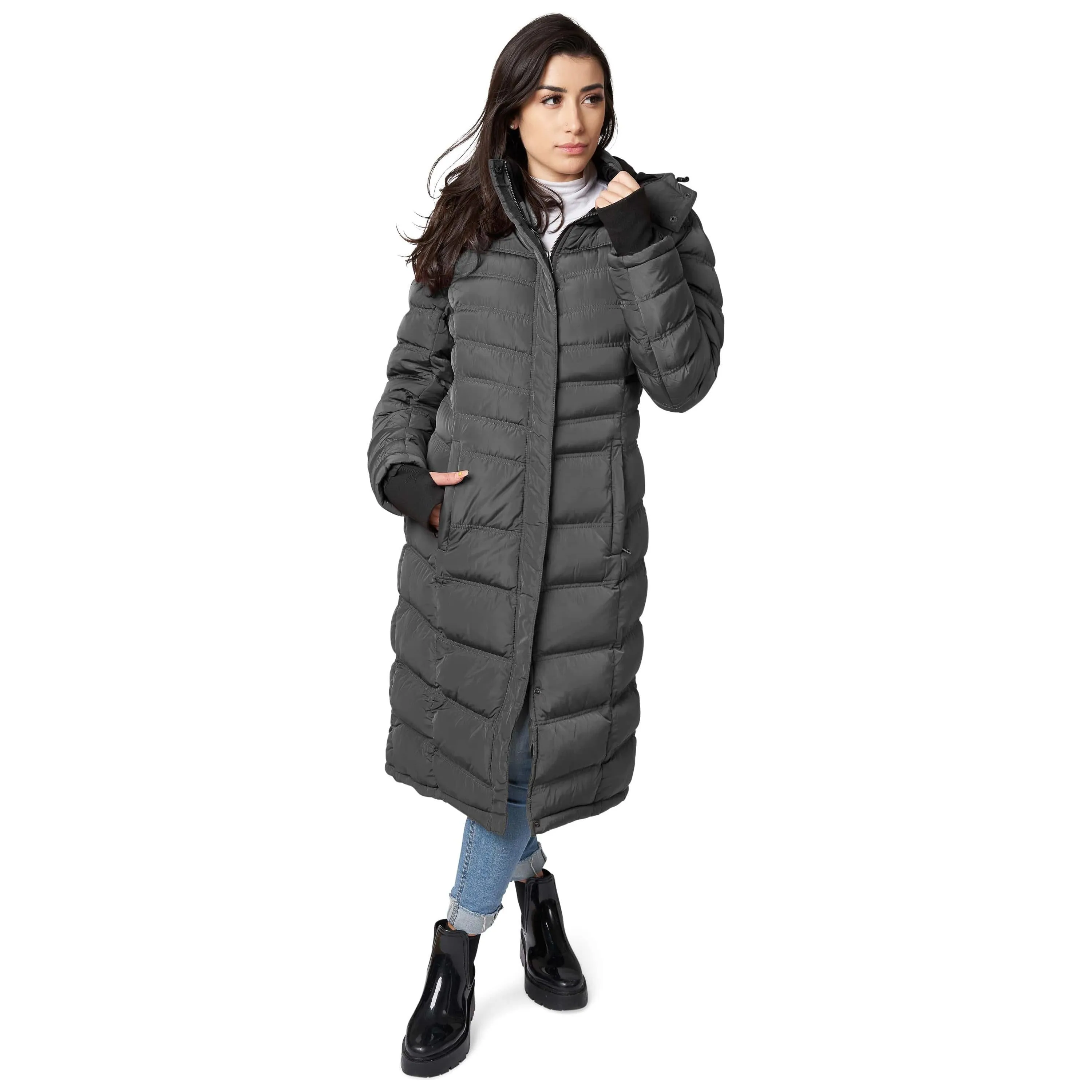 Women's Maxi Coat - Water-Resistant, Polar Fleece Lined, and Detachable Hood